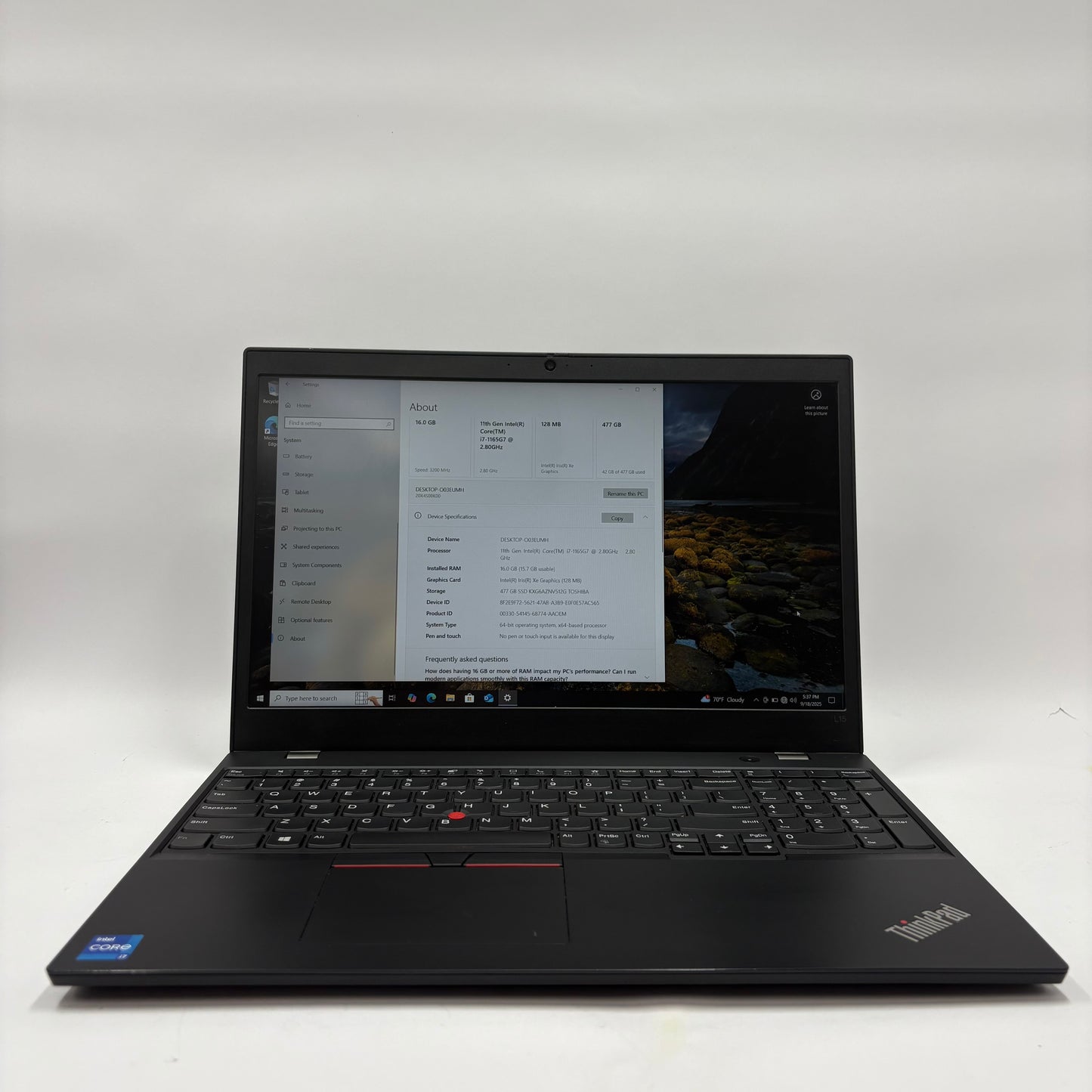 Lenovo ThinkPad L15 GEN 2 15.6" i7-1165G7 2.8GHz 16GB RAM 512GB SSD