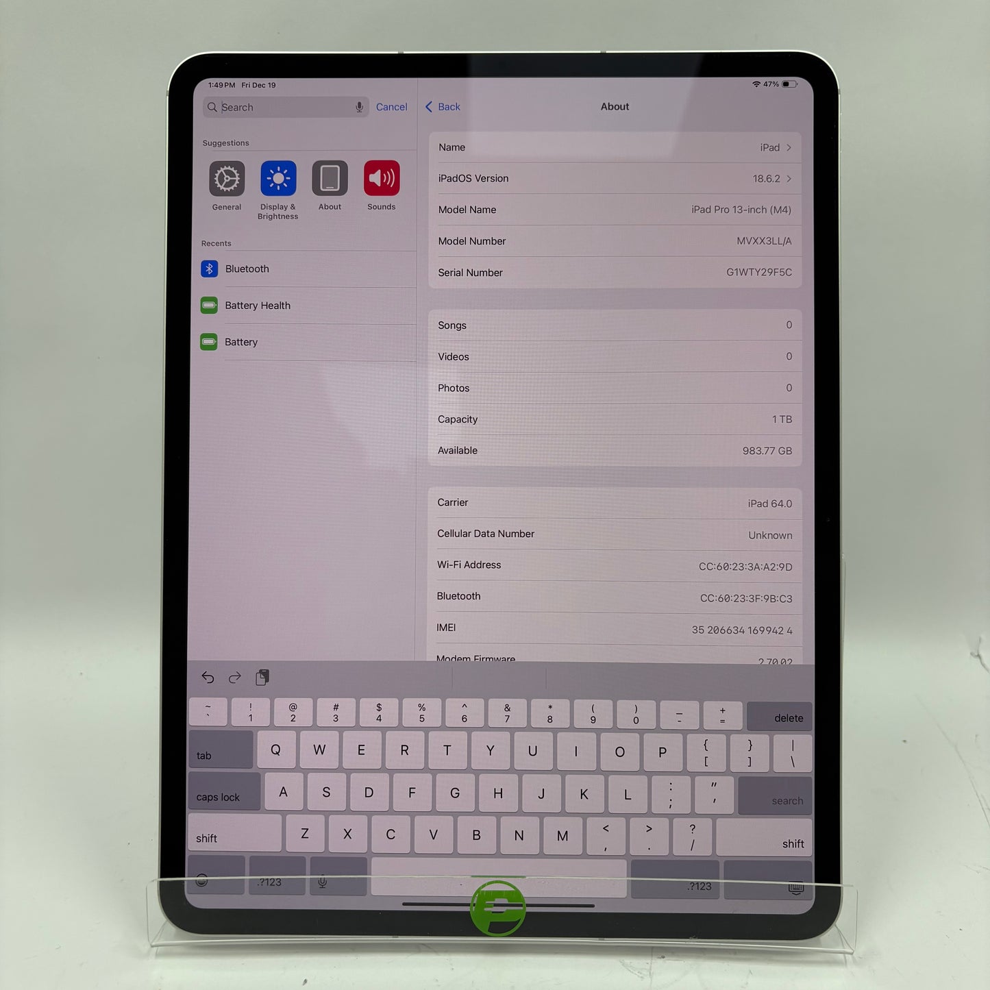 Unlocked Apple iPad Pro 13" M4 1TB Silver MVXX3LL/A Nano Texture