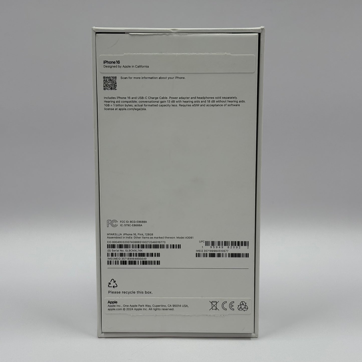 T-Mobile Apple iPhone 16 128GB Pink MYAR3LL/A