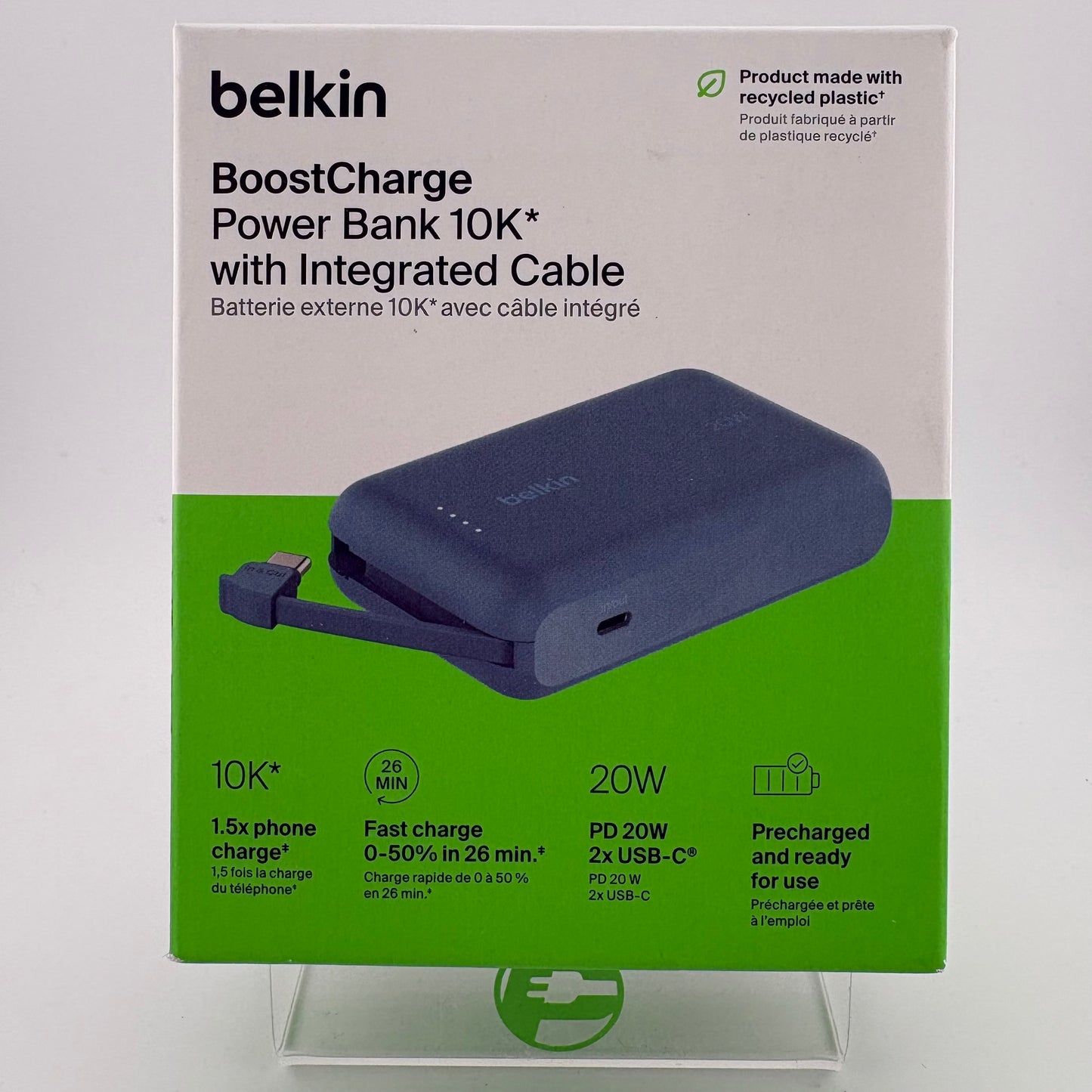 New Belkin BoostCharge Power Bank 10K With Integrated Cable BPB021