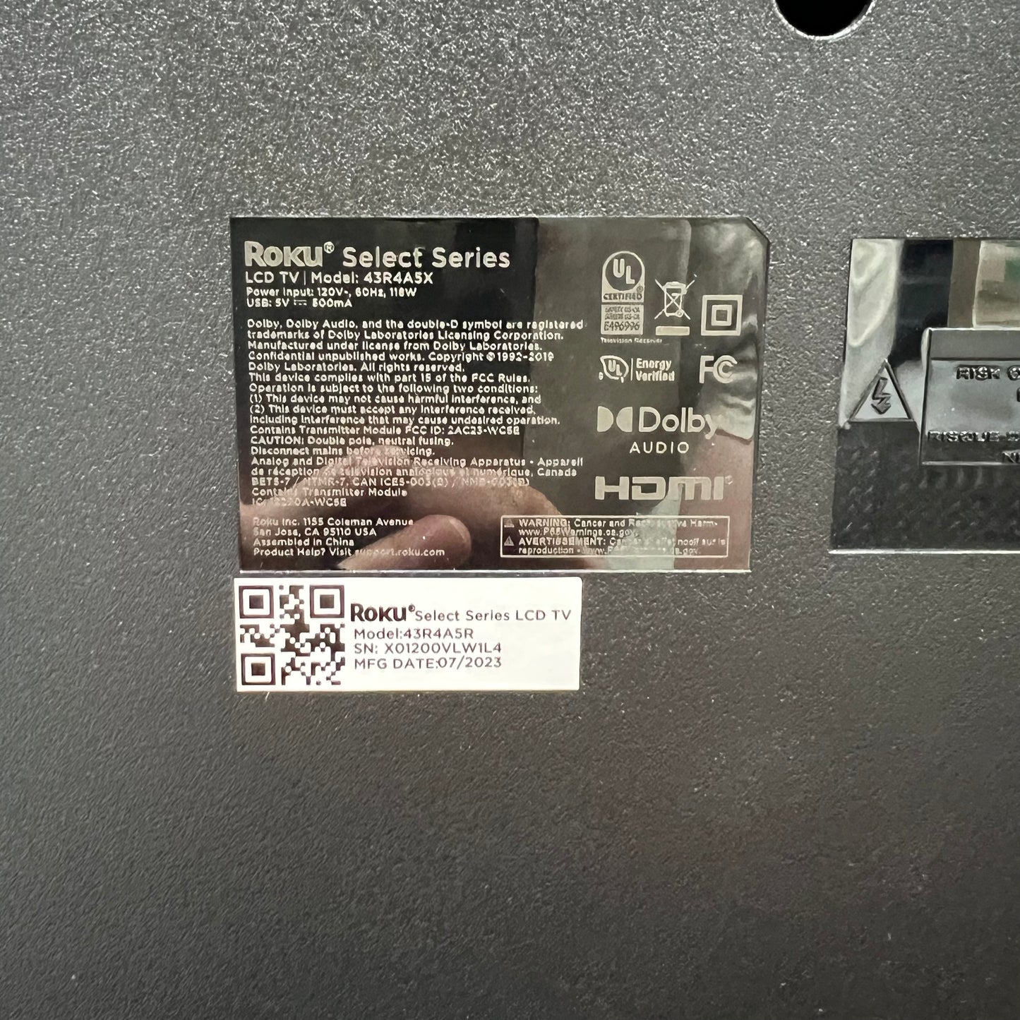 Roku 43" 43R4A5R Select Series 4K LED 3840 x 2160 Smart Roku TV (2023)