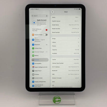 Unlocked Apple iPad mini (A17 Pro) 512GB Blue MYHD3LL/A