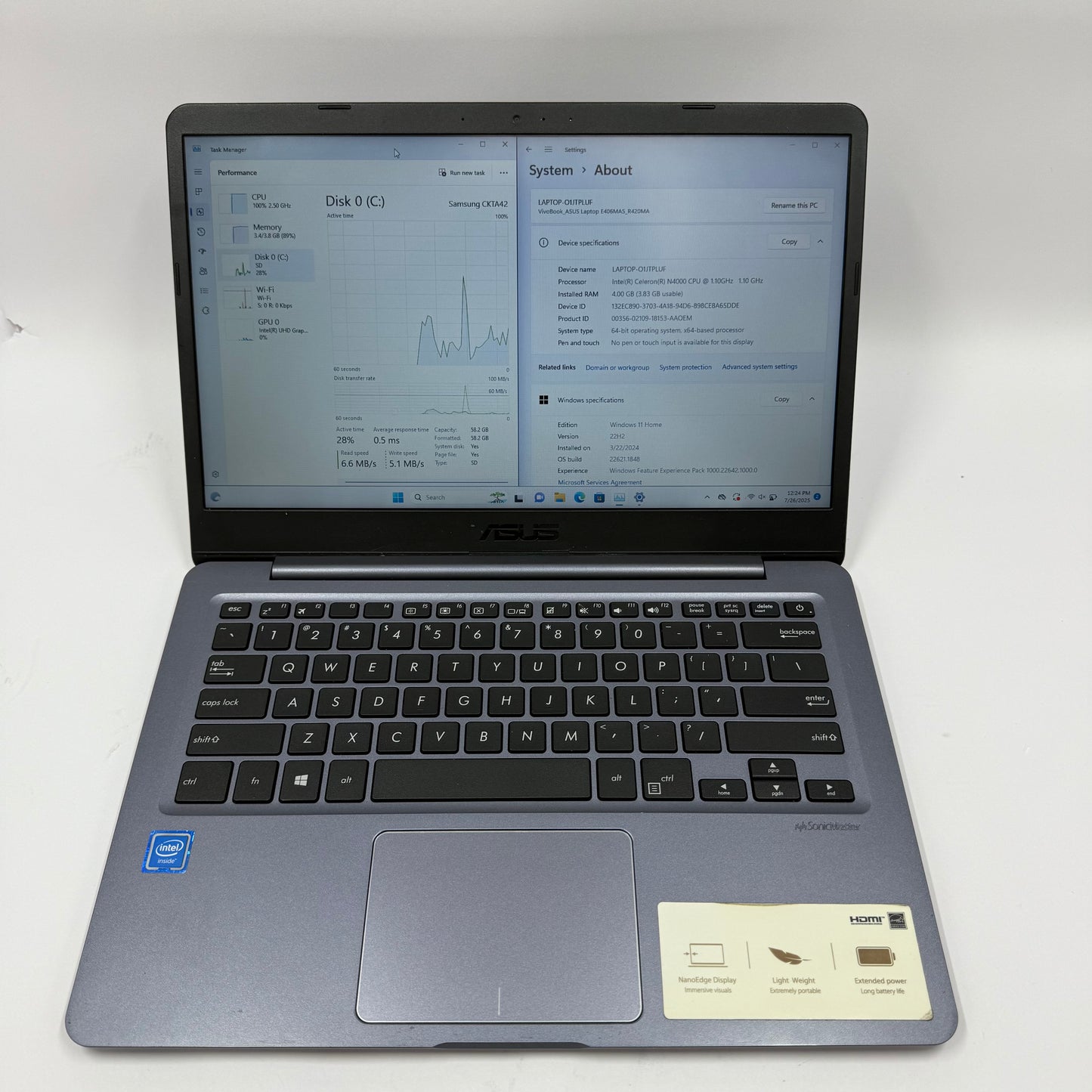 ASUS Vivobook R420M 14" Celeron N4000 1.1GHz 4GB RAM 64GB SSD