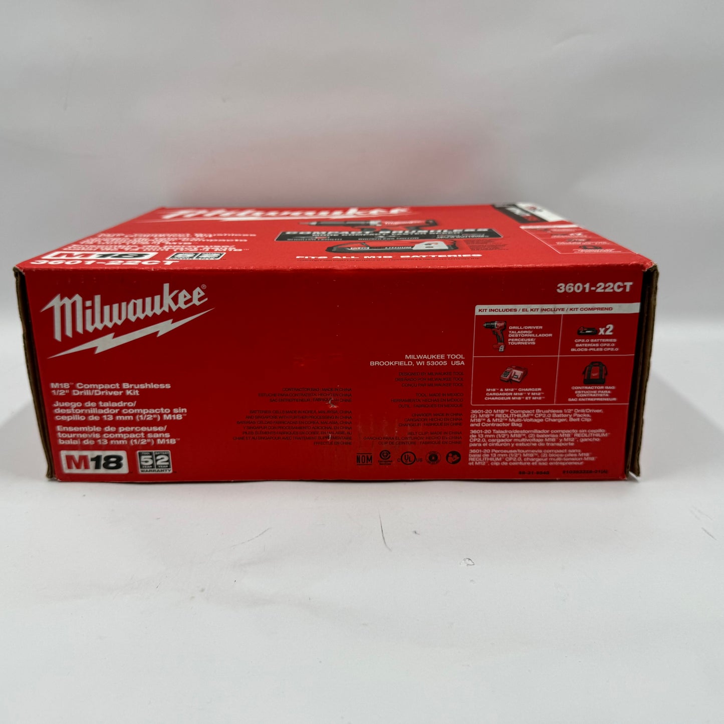Milwaukee 3601-22ct M18 18V Compact Brushless 1/2" Drill/Driver Kit