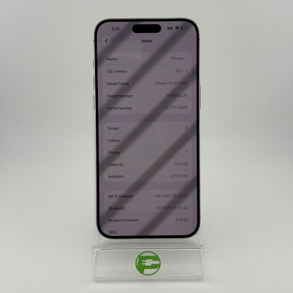 Factory Unlocked Apple iPhone 15 Pro Max 256GB Natural Titanium MU683LL/A