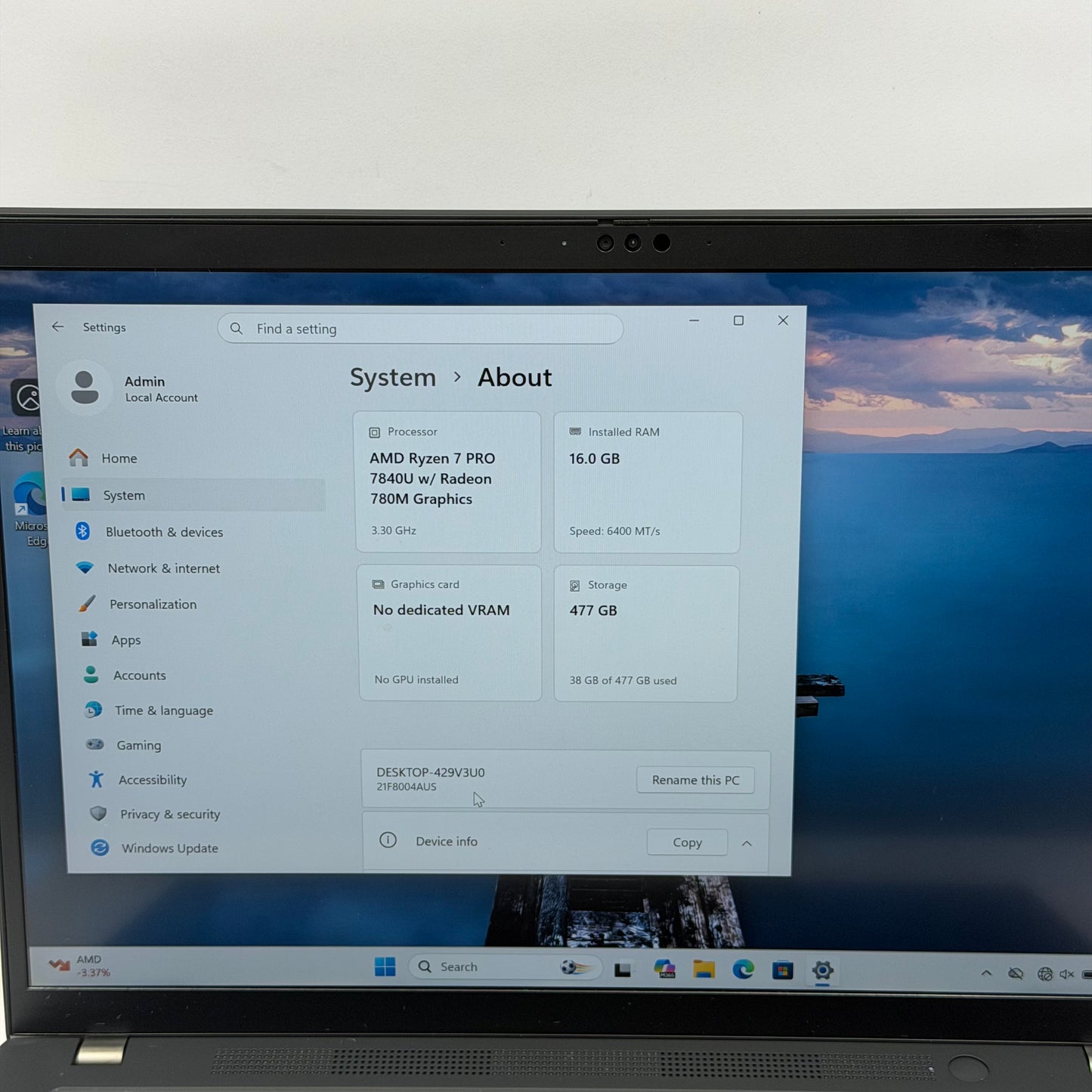 Lenovo ThinkPad T14s Gen 4 14" Ryzen 7 Pro 7840U 3.3GHz 16GB RAM 512GB SSD