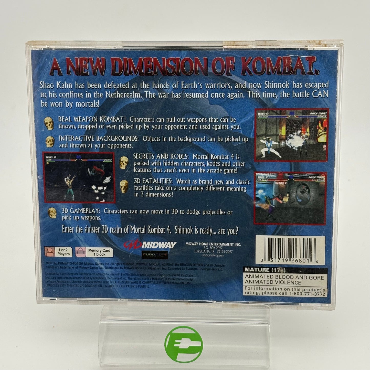 Mortal Kombat 4 (Sony PlayStation 1 PS1, 1998)