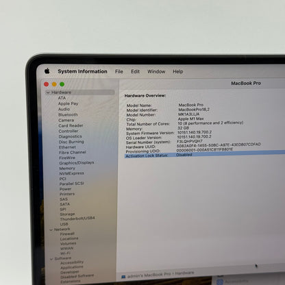 2021 Apple MacBook Pro 16" M1 Max 32C GPU 3.2GHz 32GB RAM 1TB SSD A2485