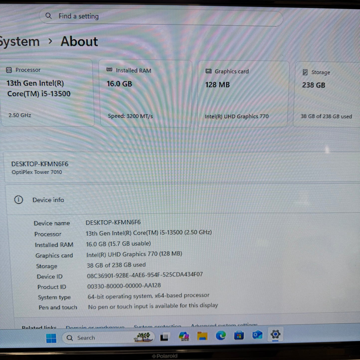 Dell OptiPlex 7010 D32M Core i5-13500 2.50GHz 16GB RAM 256GB SSD