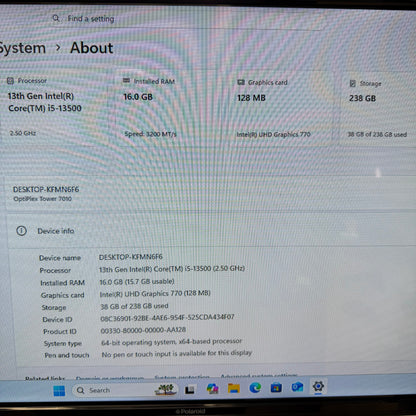 Dell OptiPlex 7010 D32M Core i5-13500 2.50GHz 16GB RAM 256GB SSD