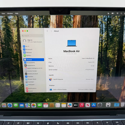 2024 Apple MacBook Air 13.6" M3 8C GPU 4.0GHz 8GB RAM 256GB SSD MRXV3LL/A
