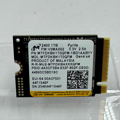 Micron  2280mm 2400 1TB M.2 NVMe Gen 4.0 x 4 SSD MTFDKBK1T0QFM Solid State Drive