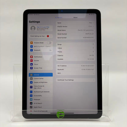 WiFi Only Apple iPad Air 5th Gen 64GB Space Gray MM9C3LL/A