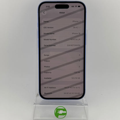 Factory Unlocked Apple iPhone 16 128GB Ultramarine NYAT3LL/A