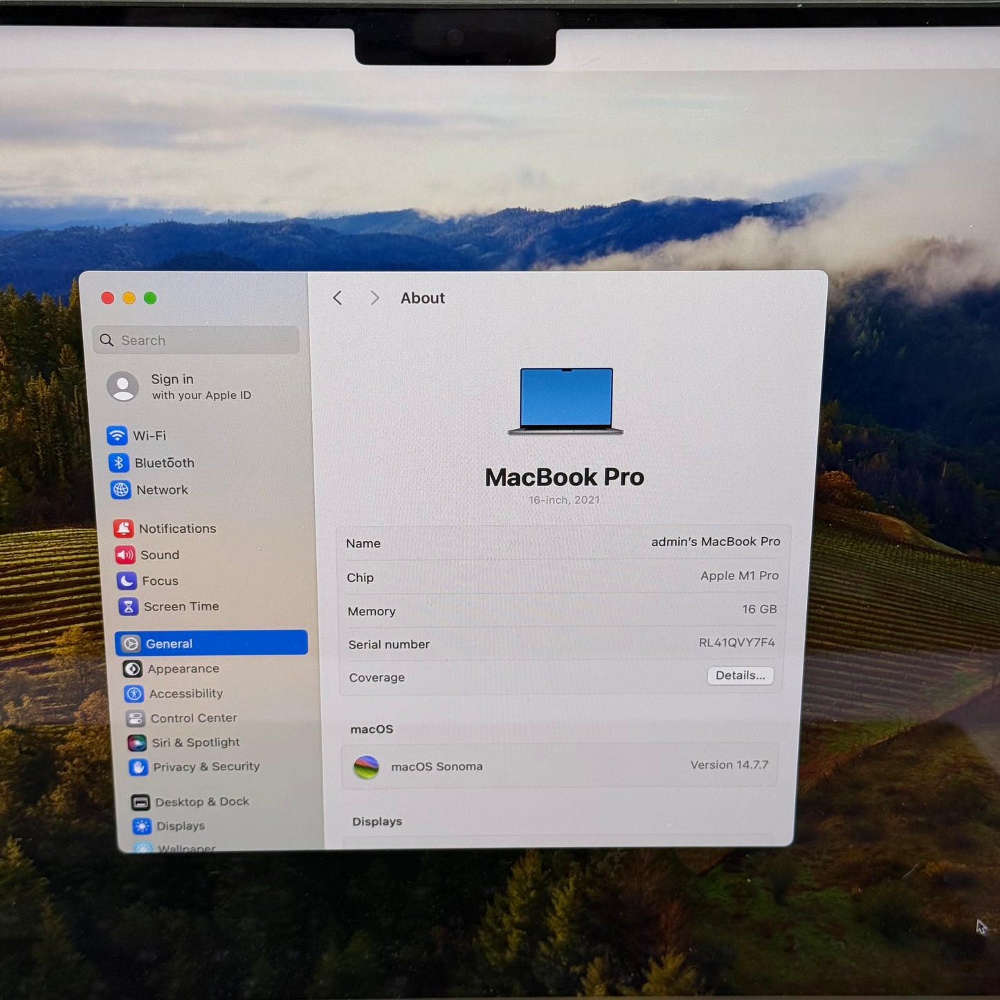 2021 Apple MacBook Pro 16" M1 Pro 16C GPU 3.2GHz 16GB RAM 2TB SSD A2485