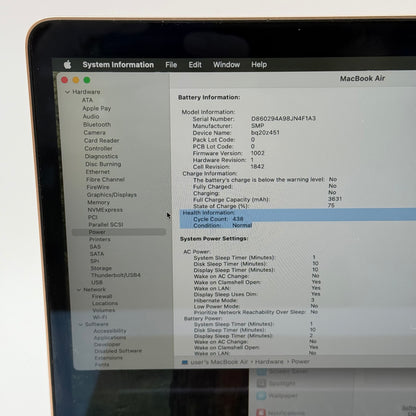 2020 Apple MacBook Air 13.3" i3 1.1GHz 8GB RAM 256GB SSD Rose Gold A2179