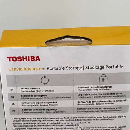 New Toshiba Portable Canvio Advance+ 2TB External HDD HDTCA20XWCAB Yellow