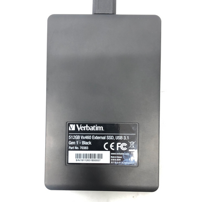 Verbatim 512GB Vx460 Generation 1 USB 3.1 External SSD Black